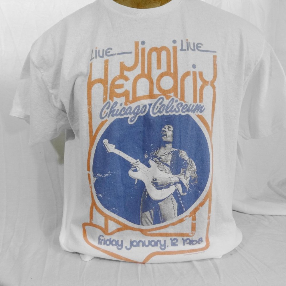 JIMI HENDRIX White Chicago Coliseum Concert T-Shirt Size XL